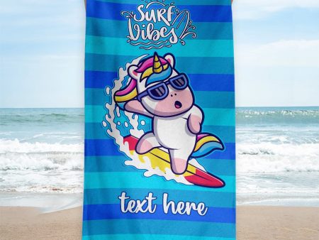 Unicorn - Surf Vibes - Personalised Beach Towel - 150CM X 75CM Discount