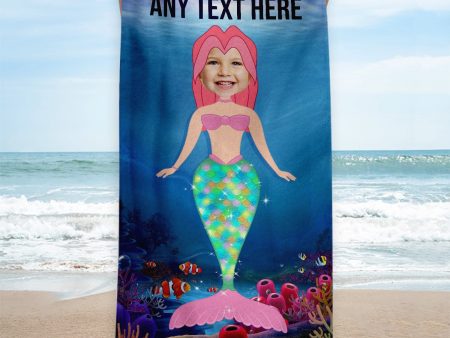 Mermaid Yourself! 3 Variants - Personalised Photo Beach Towel - 150CM X 75CM Sale