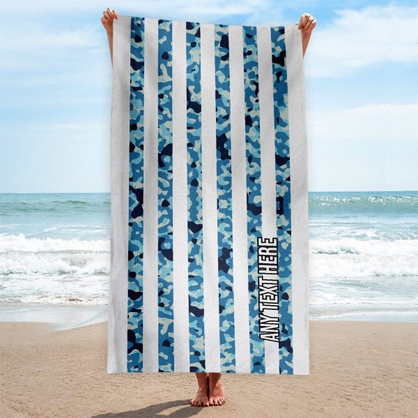 Blue Camo Stripe - Personalised Beach Towel - 150CM X 75CM Cheap