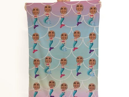 Mermaid - Face Character Large Lightweight, Microfibre Beach Towel For Cheap