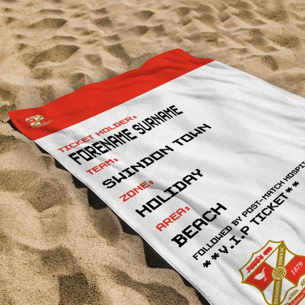 Swindon Town - Ticket Personalised Lightweight, Microfibre Beach Towel - 150cm x 75cm - Officially Licenced Online