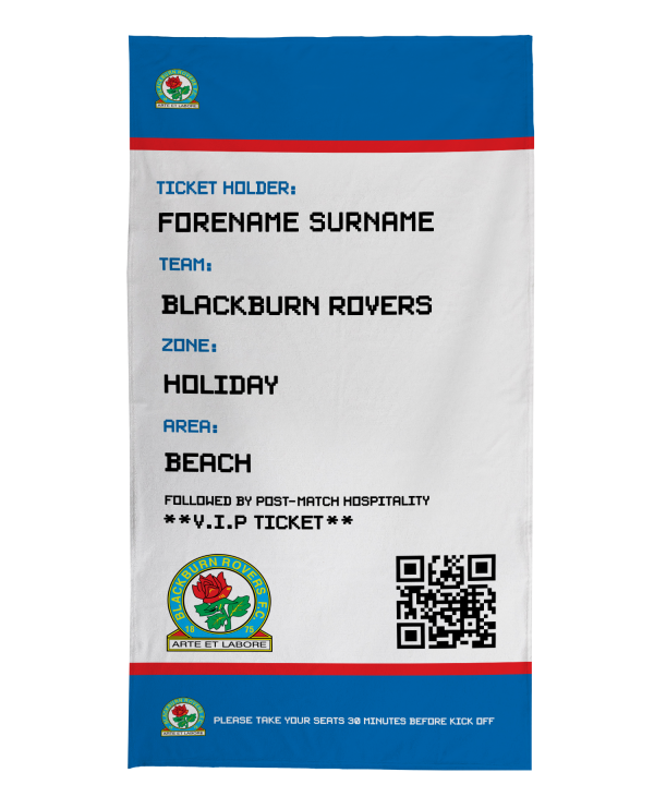 Blackburn Rovers FC - Ticket Personalised Lightweight, Microfibre Beach Towel - 150cm x 75cm - Officially Licenced Discount