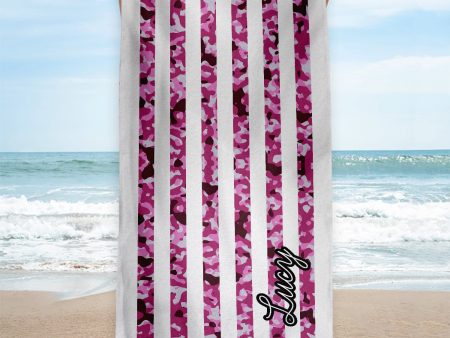 Pink Camo Stripe - Personalised Beach Towel - 150CM X 75CM For Sale