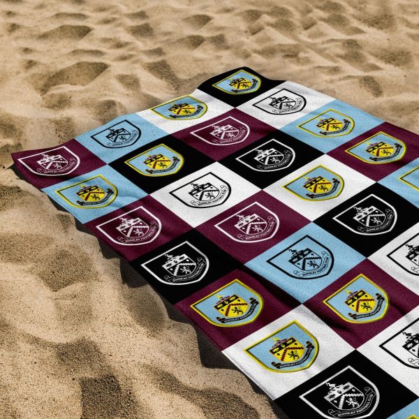 Burnley FC Chequered - Personalised Beach Towel - 150cm x 75cm - Officially Licenced For Sale