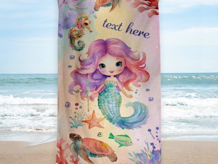 Baby Mermaid  - Watercolour - Personalised Photo Beach Towel - 150CM X 75CM Supply