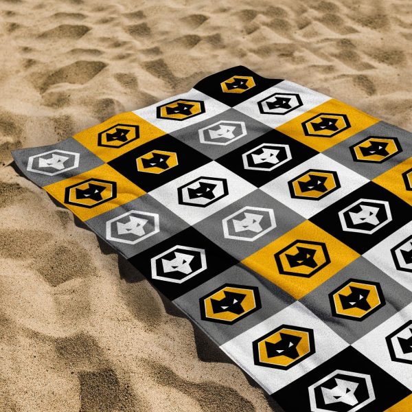 Wolves Chequered - Personalised Lightweight, Microfibre Beach Towel - 150cm x 75cm - Officially Licenced Cheap