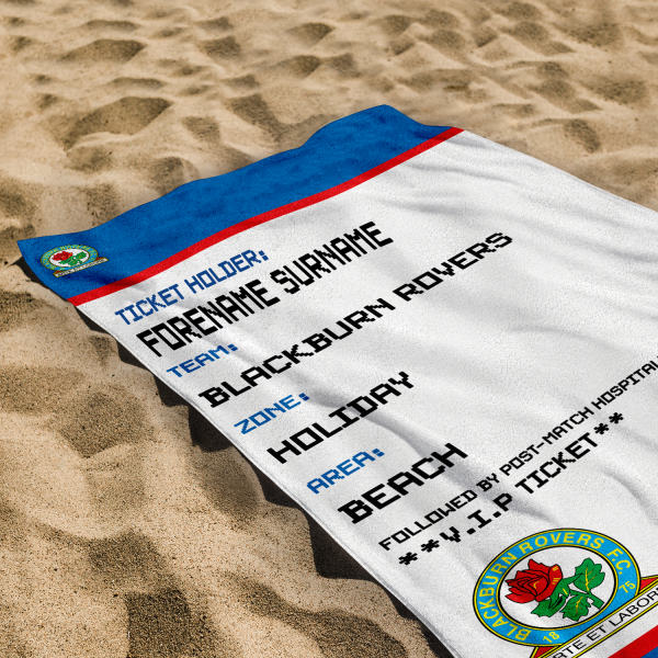 Blackburn Rovers FC - Ticket Personalised Lightweight, Microfibre Beach Towel - 150cm x 75cm - Officially Licenced Discount