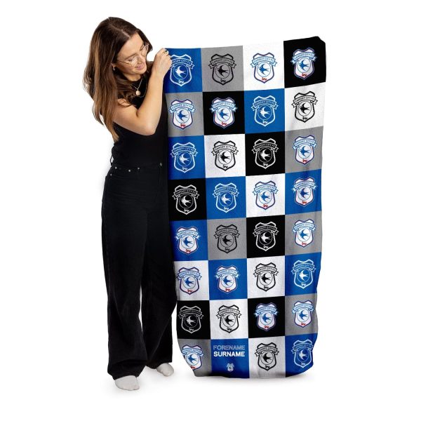 Cardiff City FC Chequered - Personalised Beach Towel - 150cm x 75cm - Officially Licenced Online Hot Sale